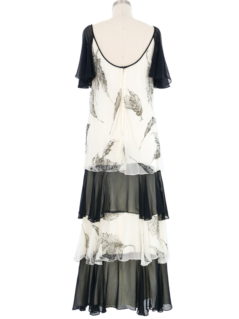 1970s Graphic Floral Flutter Dress Dress arcadeshops.com