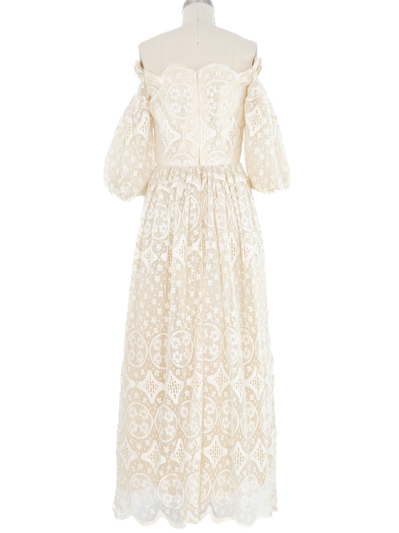 Victor Costa Off Shoulder Ivory Lace Gown Dress arcadeshops.com