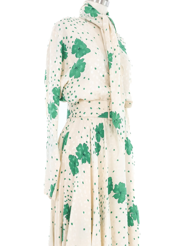 Raul Blanco Floral Print Dot Jacquard Dress Dress arcadeshops.com