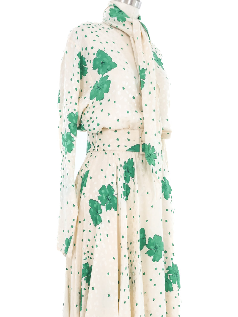 Raul Blanco Floral Print Dot Jacquard Dress Dress arcadeshops.com