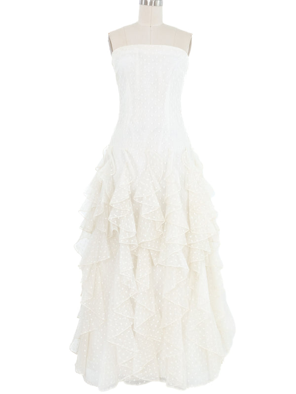 Arnold Scaasi Dotted Tulle Ruffle Gown Dress arcadeshops.com