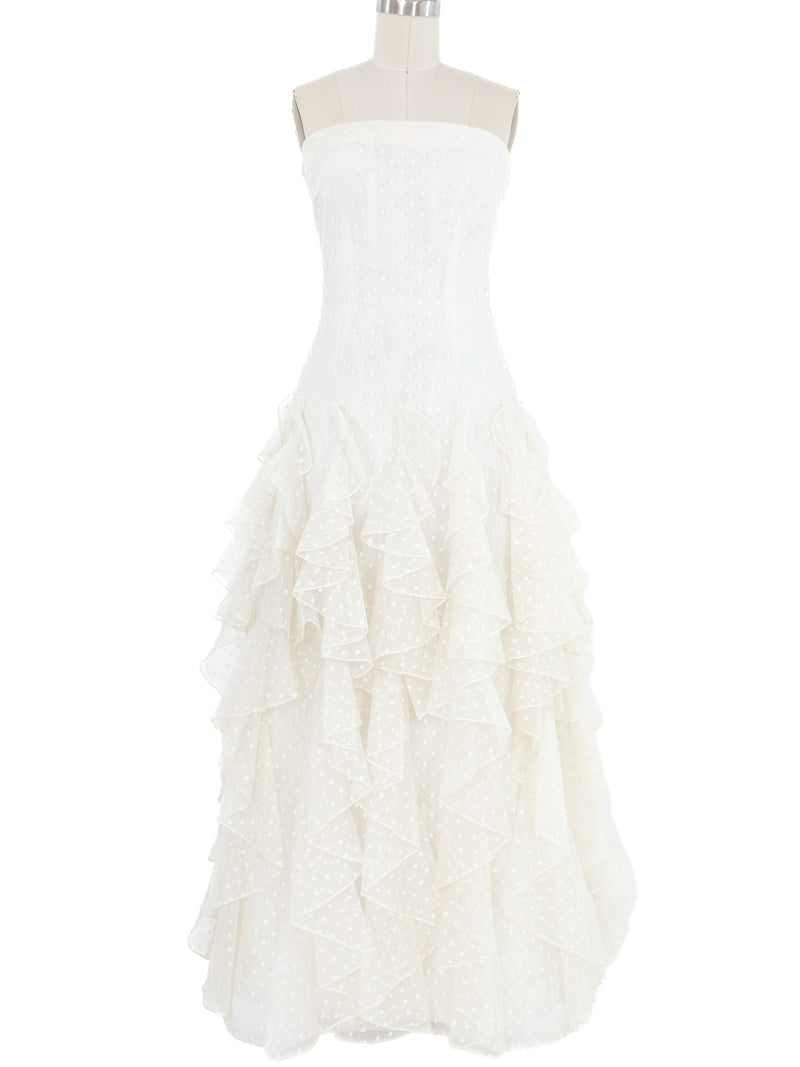 Arnold Scaasi Dotted Tulle Ruffle Gown Dress arcadeshops.com