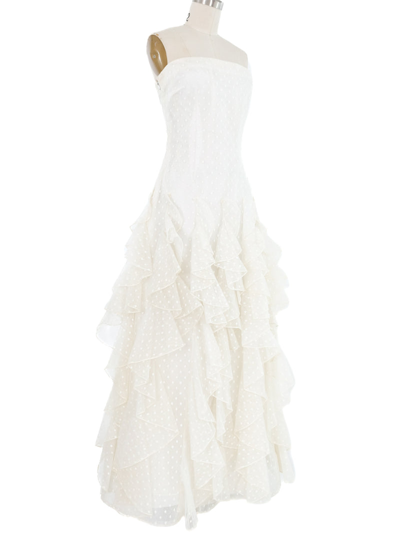 Arnold Scaasi Dotted Tulle Ruffle Gown Dress arcadeshops.com