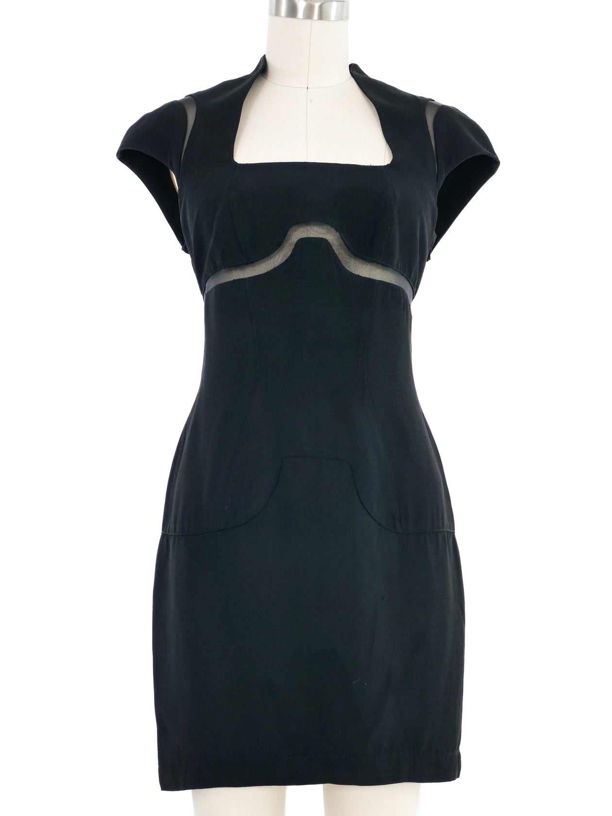 1980s Thierry Mugler Mesh Inset Black Dress