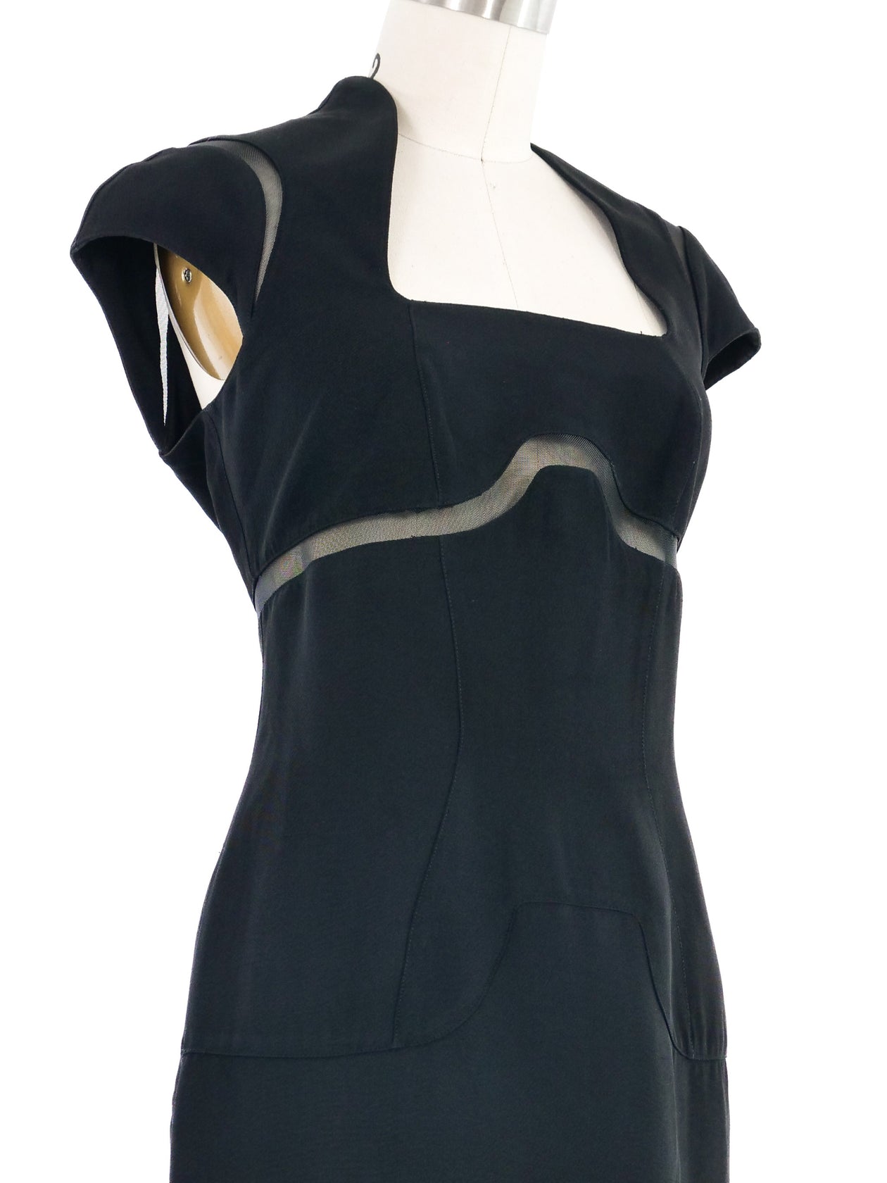 1980s Thierry Mugler Mesh Inset Black Dress