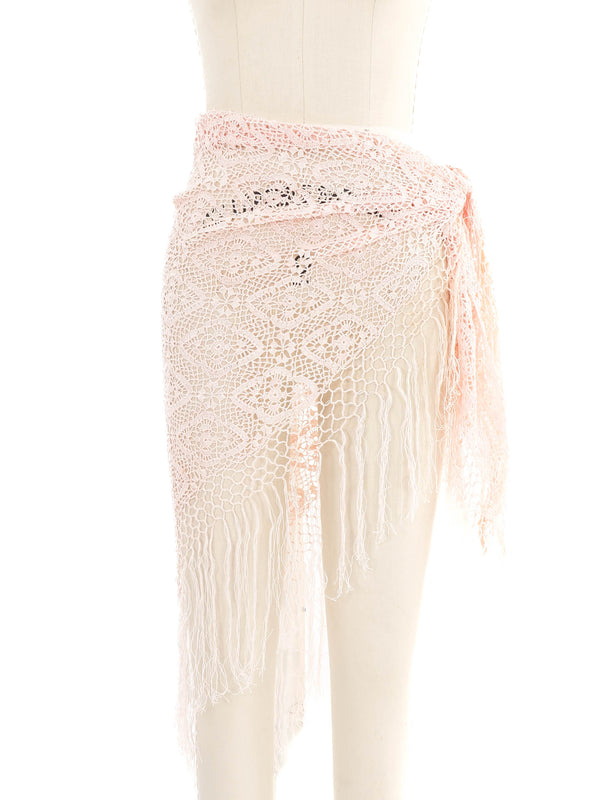 Pink Crochet Fringed Wrap Accessory arcadeshops.com
