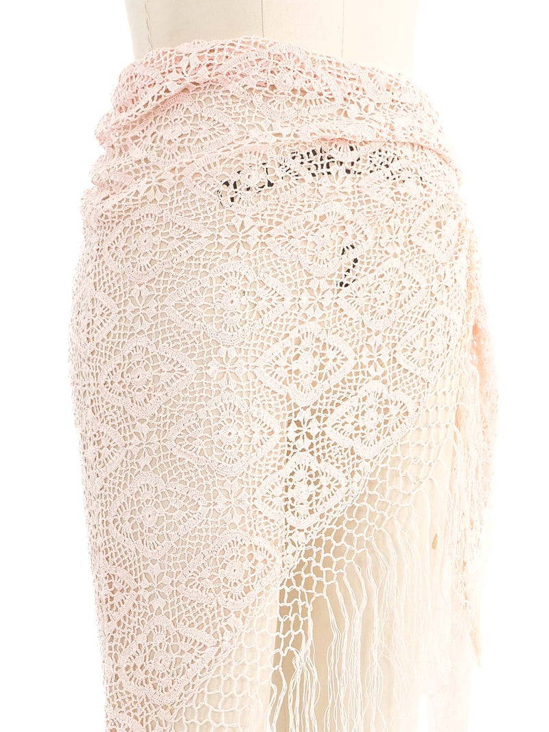 Pink Crochet Fringed Wrap Accessory arcadeshops.com