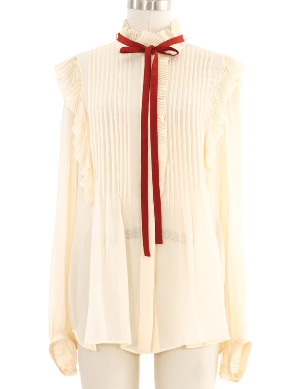 Chloe Ivory Silk Ruffle Blouse Top arcadeshops.com