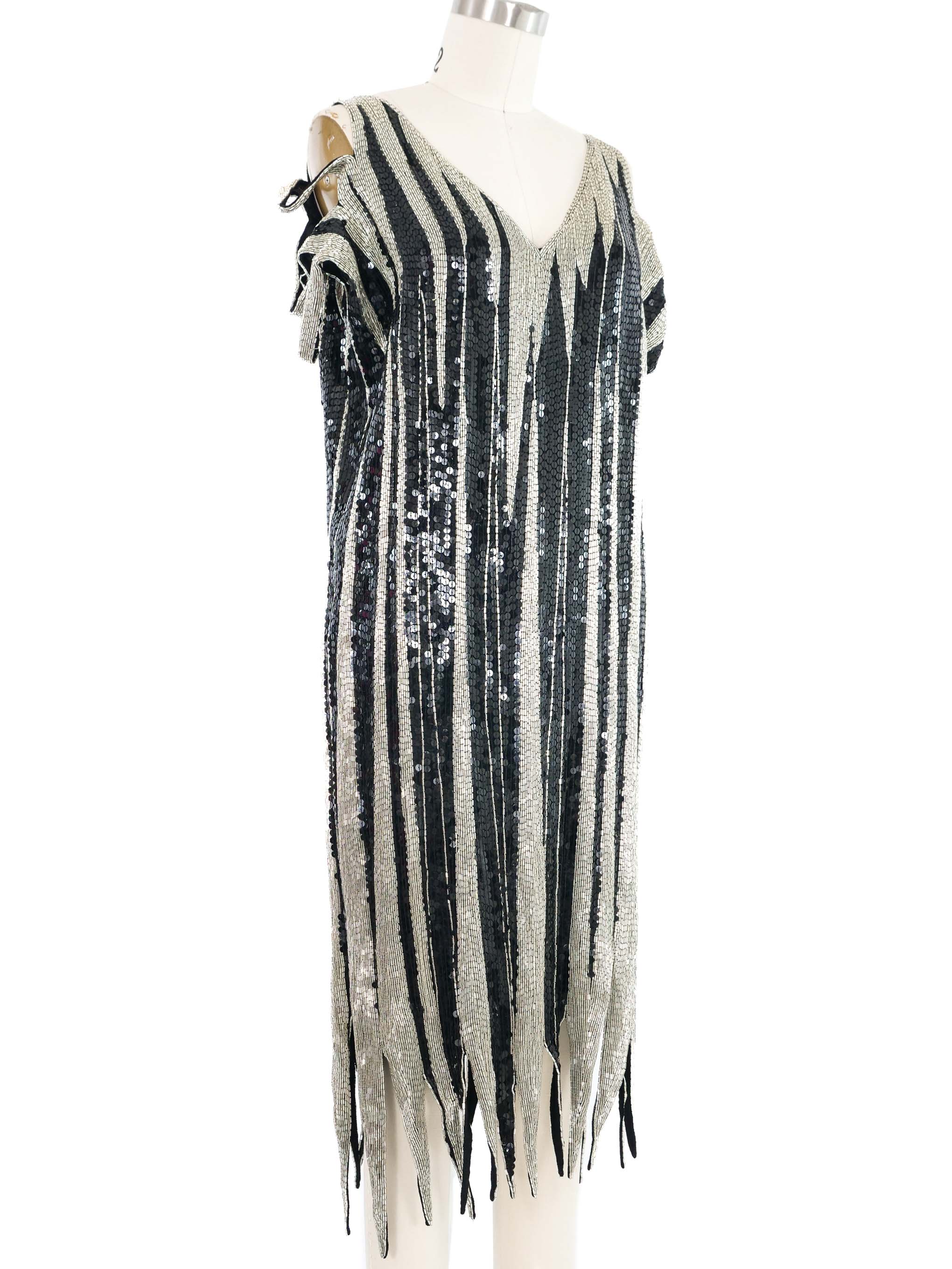 最終値下げ 90s シングルステッチ hide with spread B Bead and Sequin Cut Out Fringe Dress