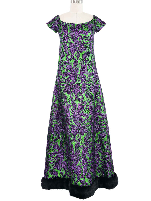 1960s Oscar de la Renta Fur Trimmed Metallic Dress Dress arcadeshops.com
