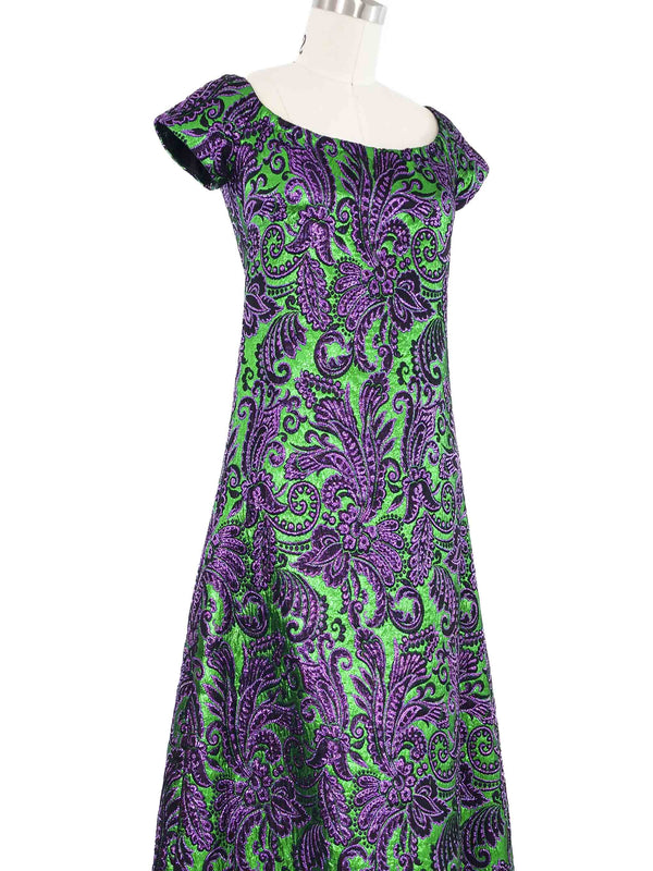 1960s Oscar de la Renta Fur Trimmed Metallic Dress Dress arcadeshops.com