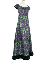 1960s Oscar de la Renta Fur Trimmed Metallic Dress Dress arcadeshops.com