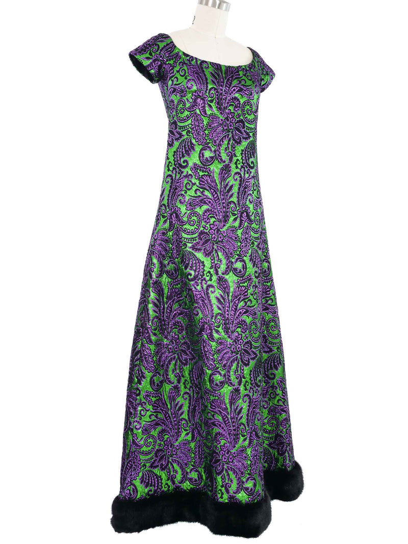 1960s Oscar de la Renta Fur Trimmed Metallic Dress Dress arcadeshops.com