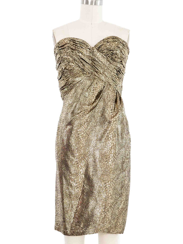 1980s Victor Costa Goldtone Lame Scale Dress Dress arcadeshops.com