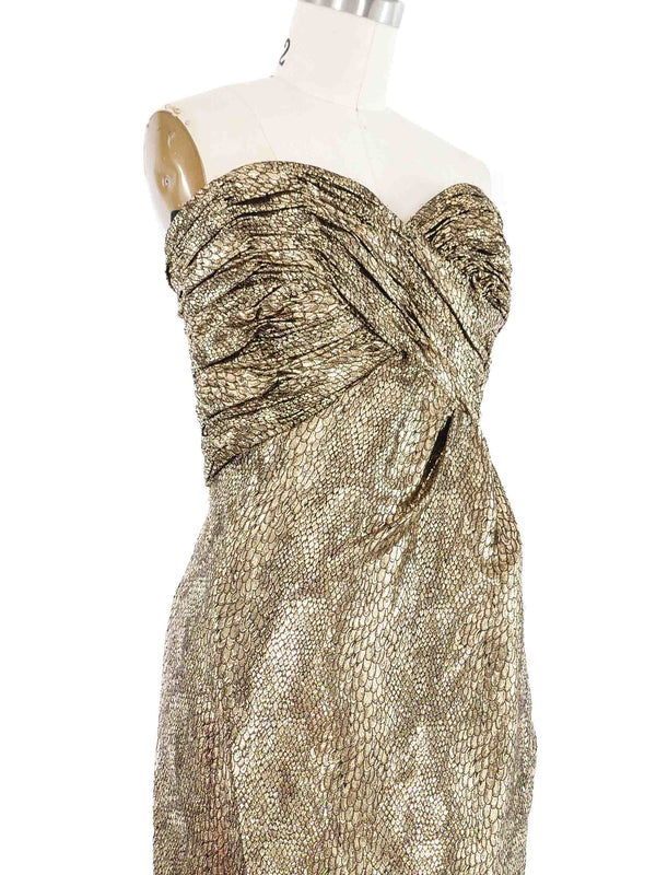 1980s Victor Costa Goldtone Lame Scale Dress Dress arcadeshops.com