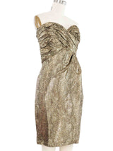 1980s Victor Costa Goldtone Lame Scale Dress Dress arcadeshops.com