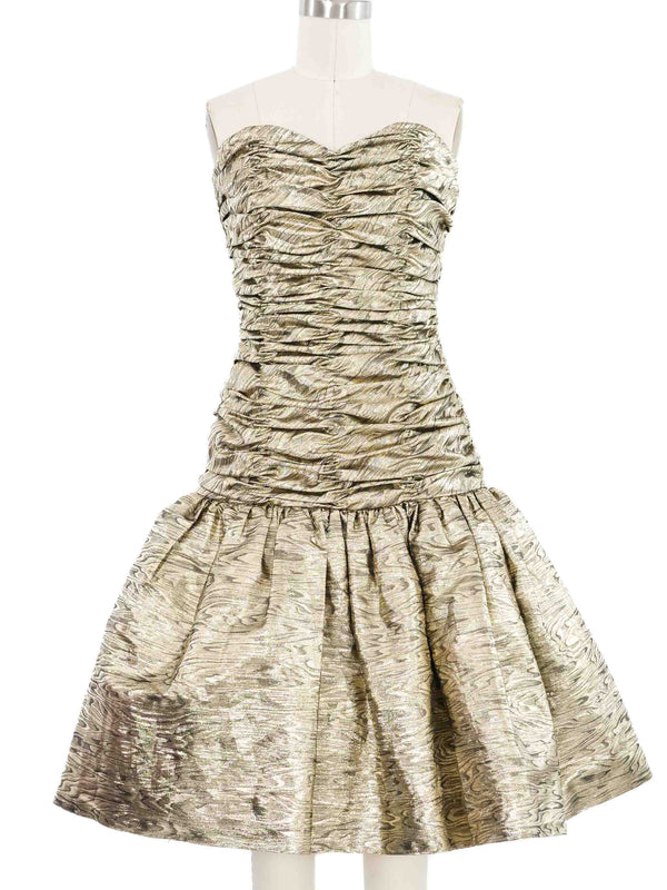 Victor Costa Strapless Ruched Gold Cocktail Dress Dress arcadeshops.com