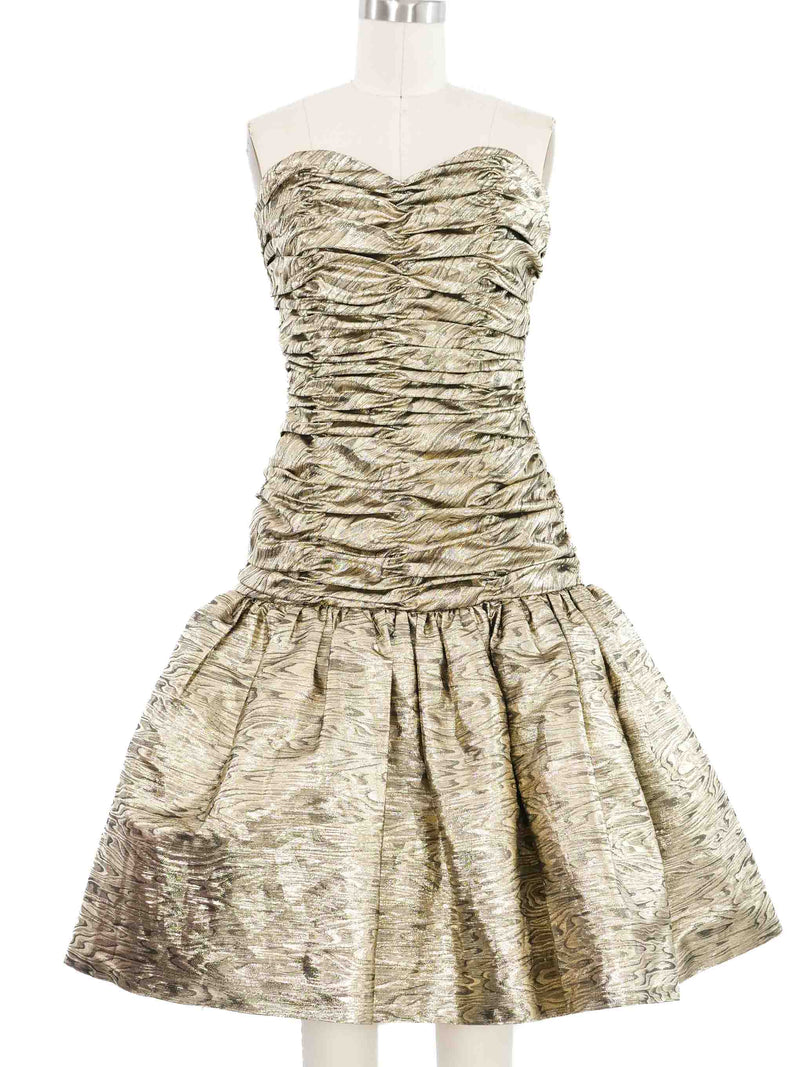 Victor Costa Strapless Ruched Gold Cocktail Dress Dress arcadeshops.com