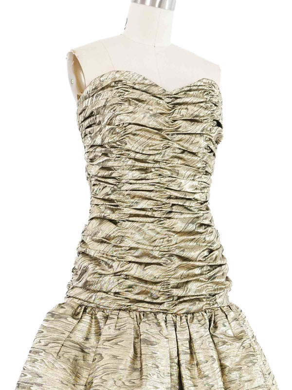 Victor Costa Strapless Ruched Gold Cocktail Dress Dress arcadeshops.com