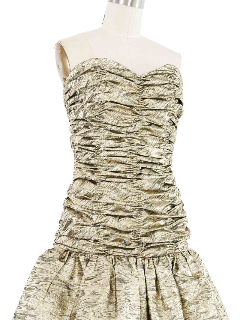 Victor Costa Strapless Ruched Gold Cocktail Dress Dress arcadeshops.com