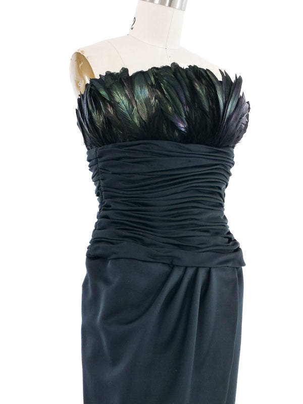 Victor Costa Feather Accented Black Dress Dress arcadeshops.com