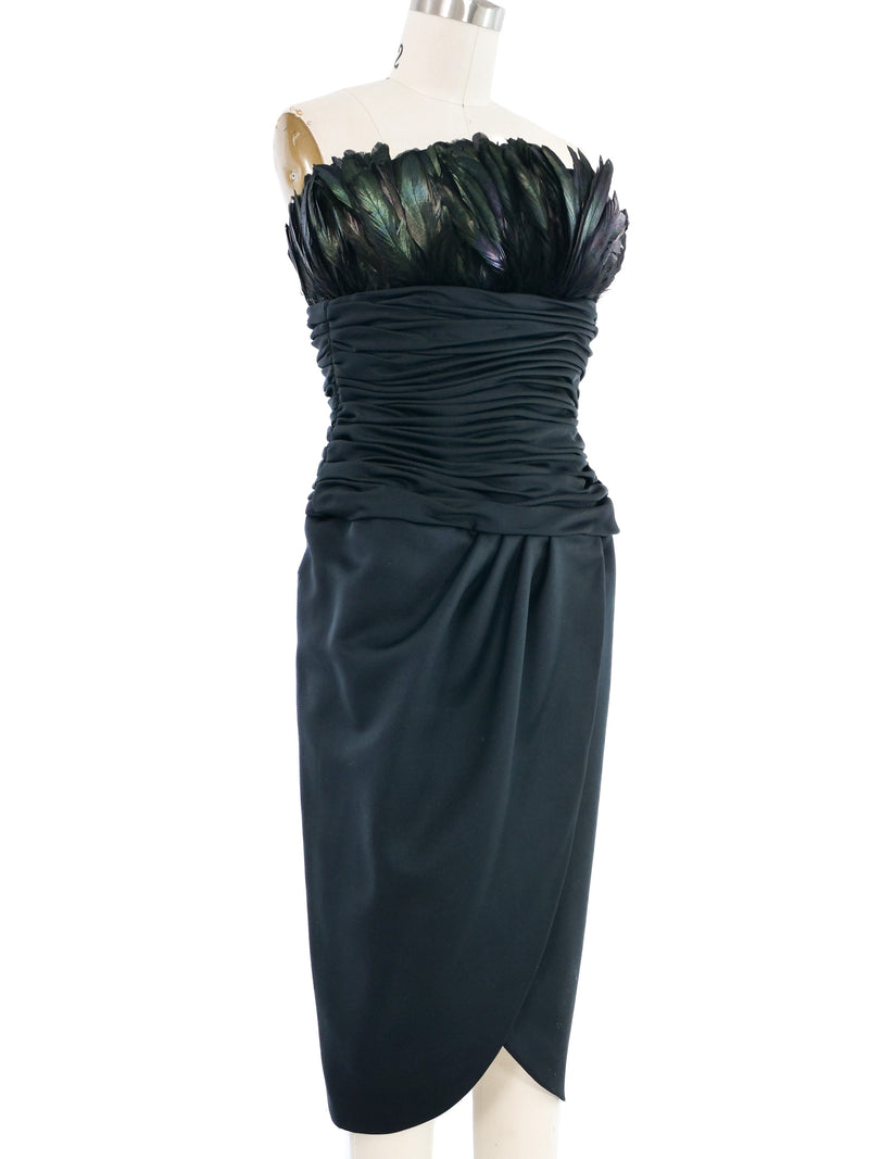 Victor Costa Feather Accented Black Dress Dress arcadeshops.com