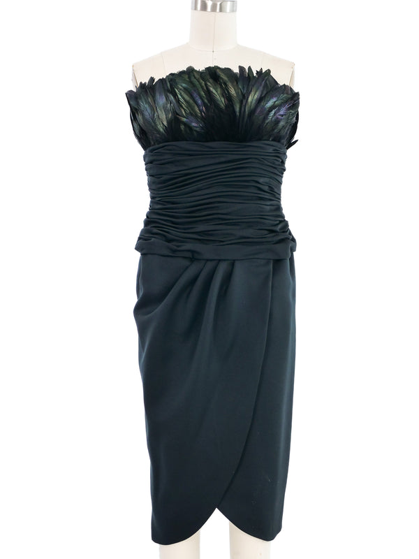 Victor Costa Feather Accented Black Dress Dress arcadeshops.com