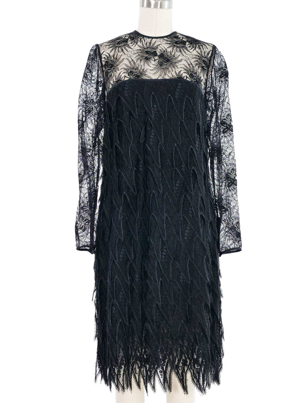 Galanos Black Tiered Mesh Lace Dress Dress arcadeshops.com
