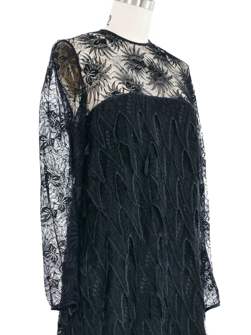 Galanos Black Tiered Mesh Lace Dress Dress arcadeshops.com