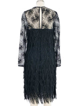 Galanos Black Tiered Mesh Lace Dress Dress arcadeshops.com