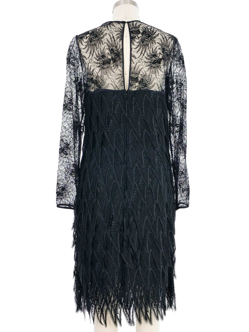 Galanos Black Tiered Mesh Lace Dress Dress arcadeshops.com