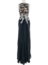 Metallic Open Knit Bodice Gown Dress arcadeshops.com