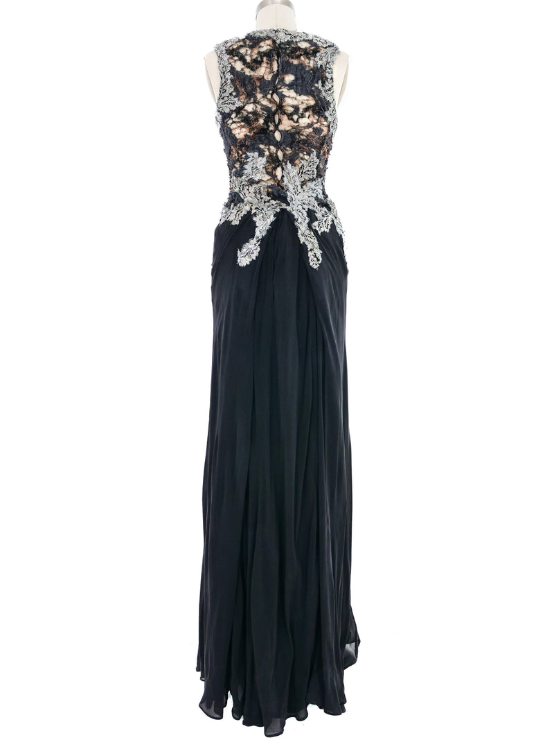 Metallic Open Knit Bodice Gown Dress arcadeshops.com