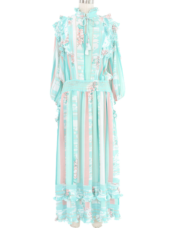 Diane Freis Blue Ruffle Dress