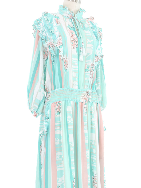 Diane Freis Blue Ruffle Dress