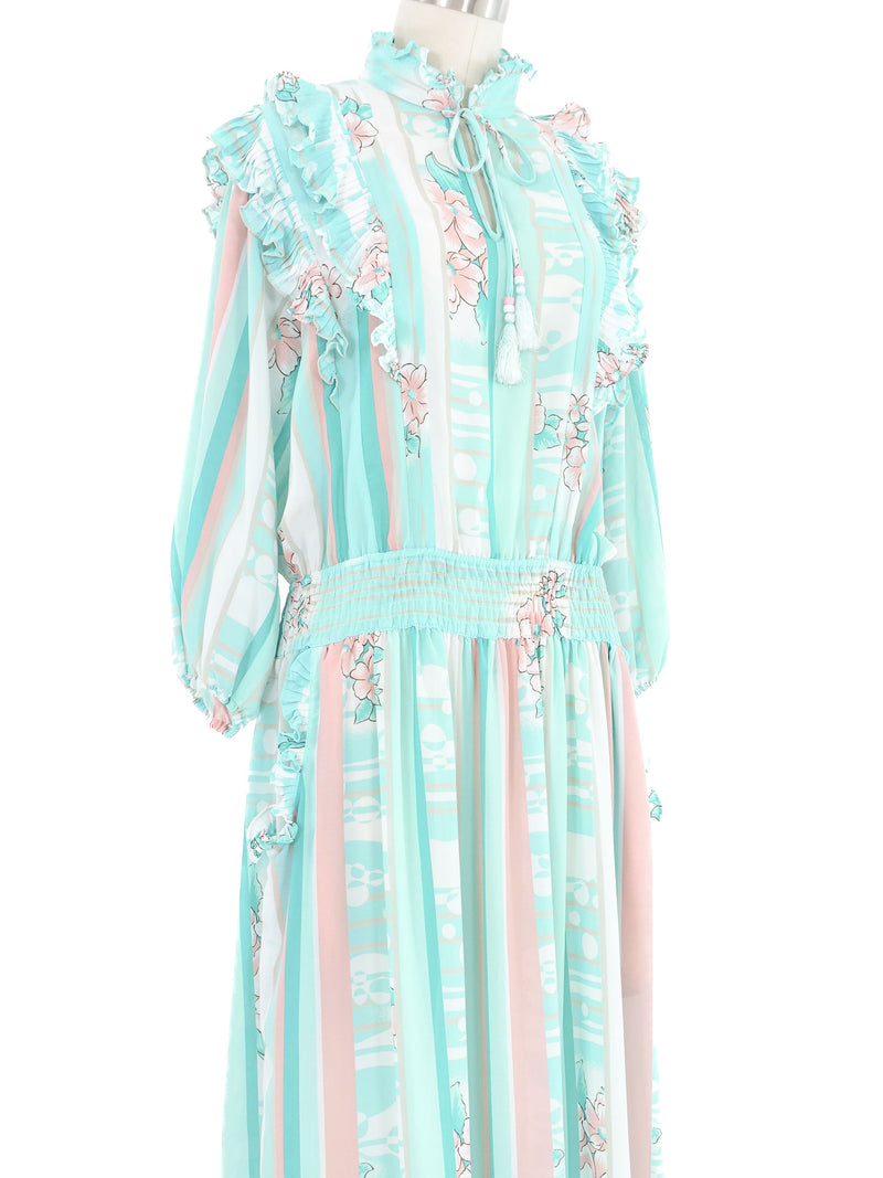 Diane Freis Blue Ruffle Dress