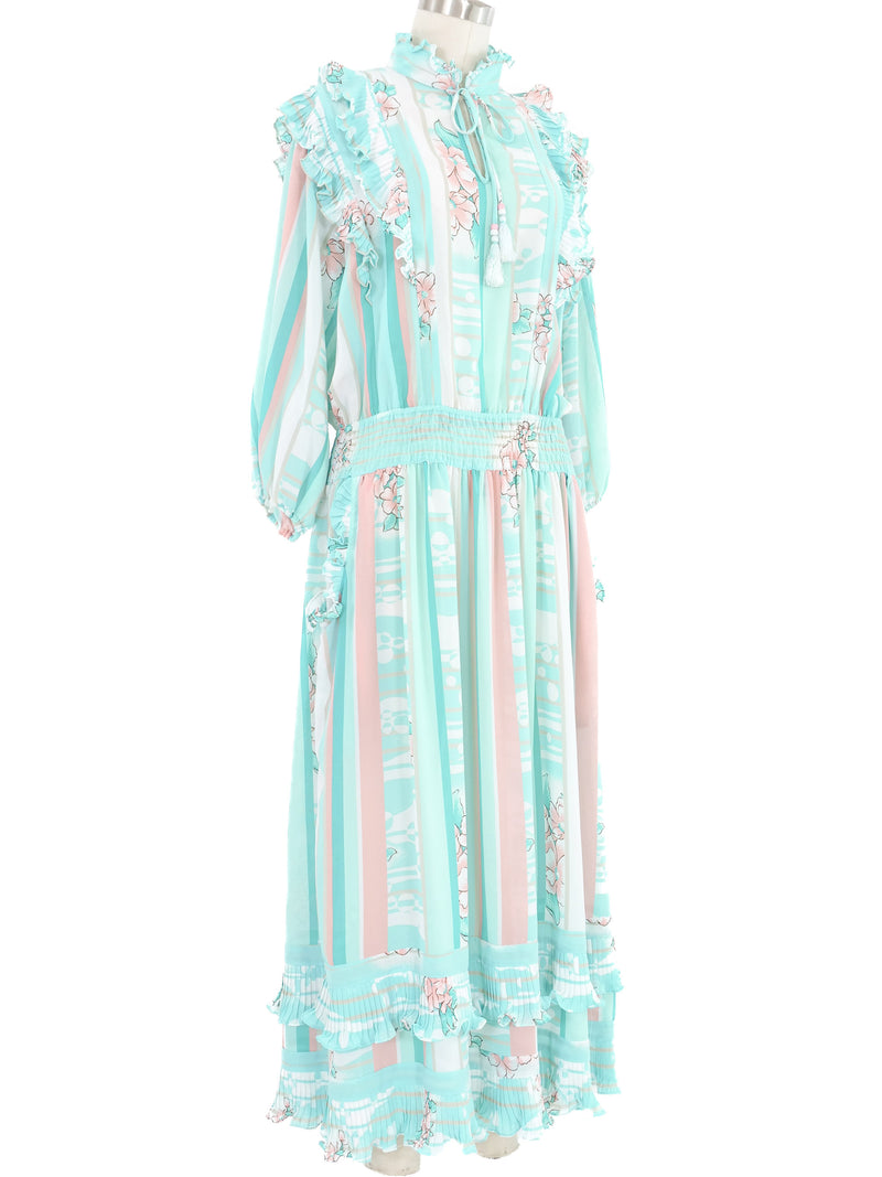 Diane Freis Blue Ruffle Dress