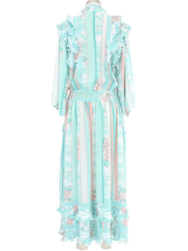 Diane Freis Blue Ruffle Dress