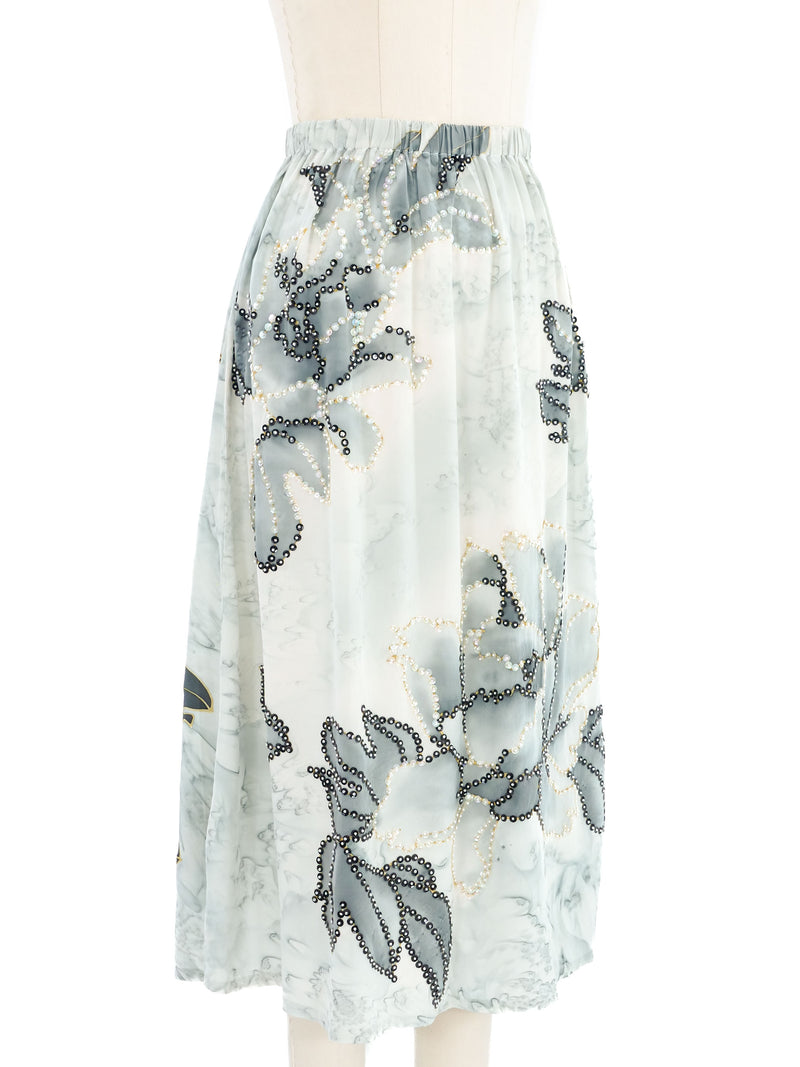 Embellished Floral Print Silk Skirt Bottom arcadeshops.com