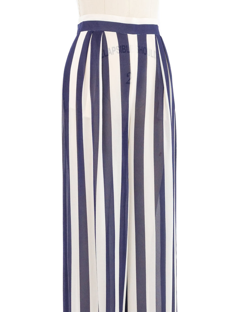 Escada Navy Candy Striped Silk Trousers Bottom arcadeshops.com