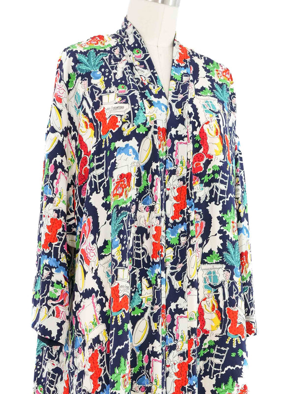 Chanel Paris Cafe Print Silk Jacket