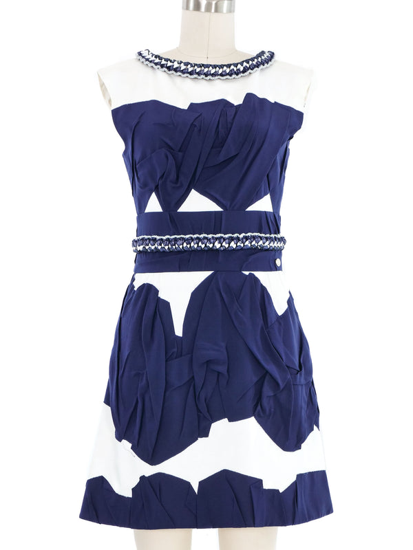 2014 Chanel Navy and White Chain Trimmed Dress