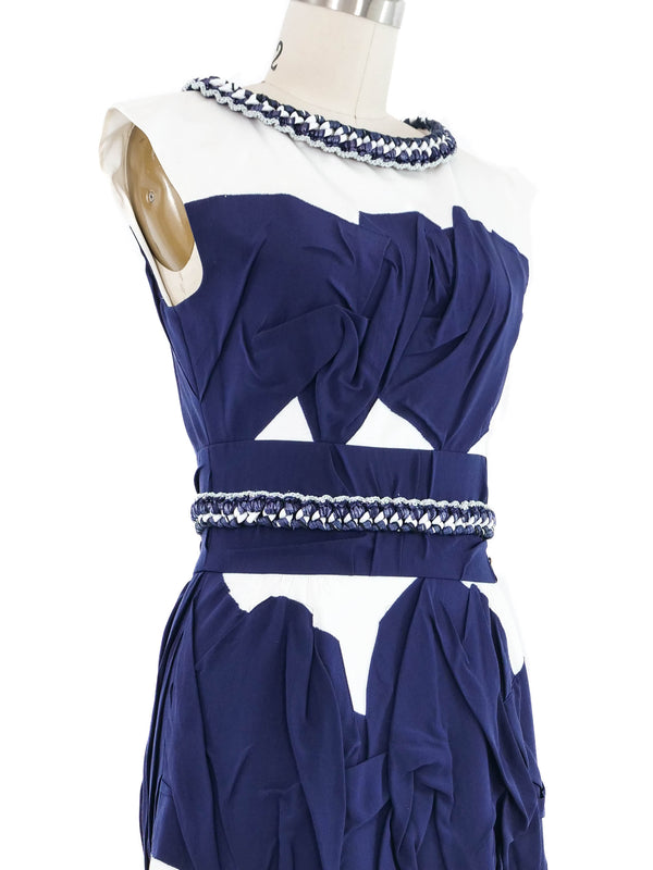 2014 Chanel Navy and White Chain Trimmed Dress