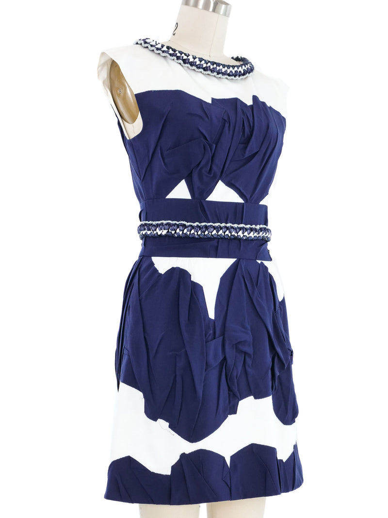 2014 Chanel Navy and White Chain Trimmed Dress Dress arcadeshops.com