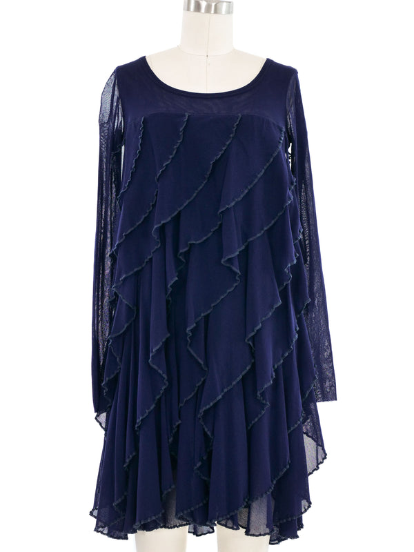 Jean Paul Gaultier Navy Mesh Ruffle Dress