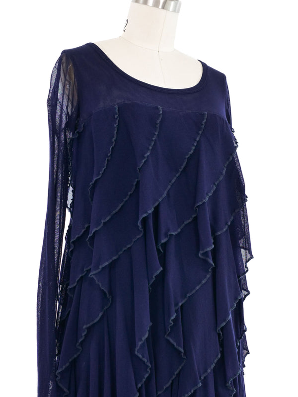 Jean Paul Gaultier Navy Mesh Ruffle Dress