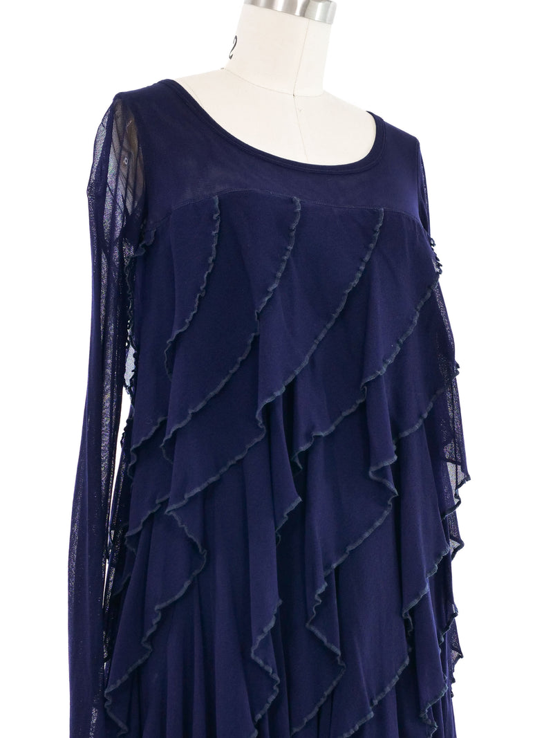 Jean Paul Gaultier Navy Mesh Ruffle Dress