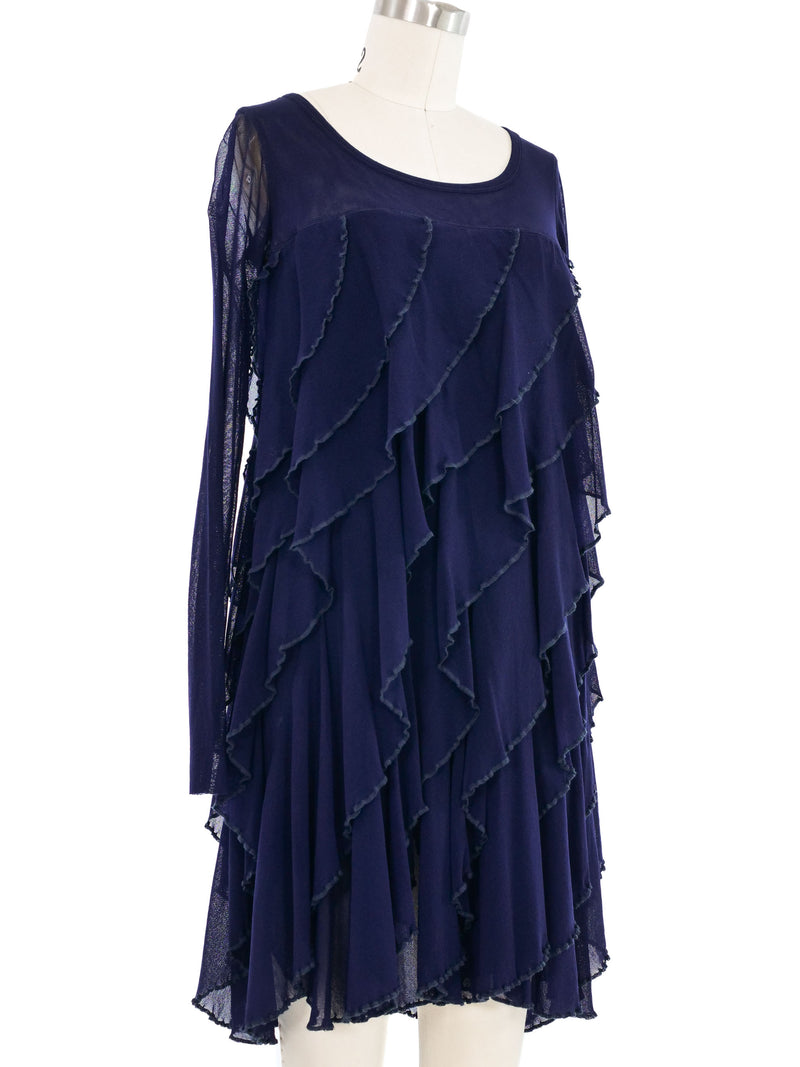 Jean Paul Gaultier Navy Mesh Ruffle Dress