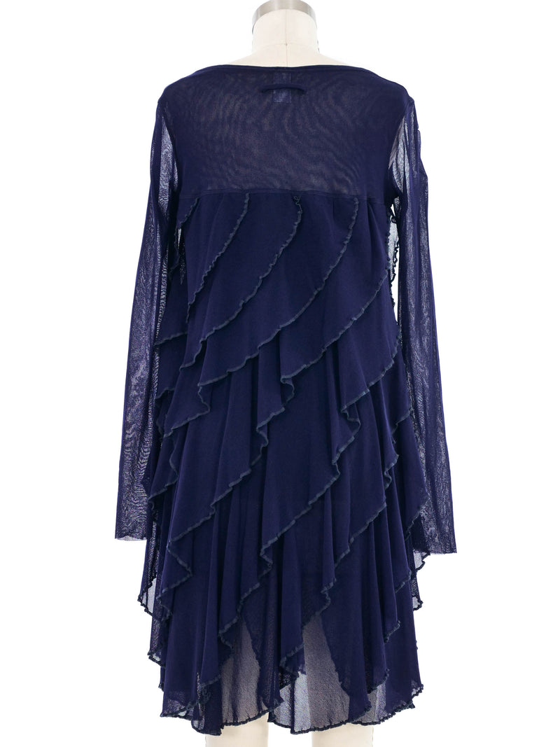 Jean Paul Gaultier Navy Mesh Ruffle Dress