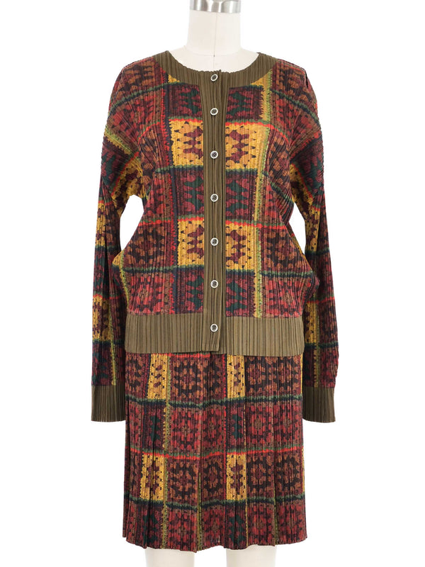 Issey Miyake Pleats Please Granny Square Print Skirt Ensemble Suit arcadeshops.com